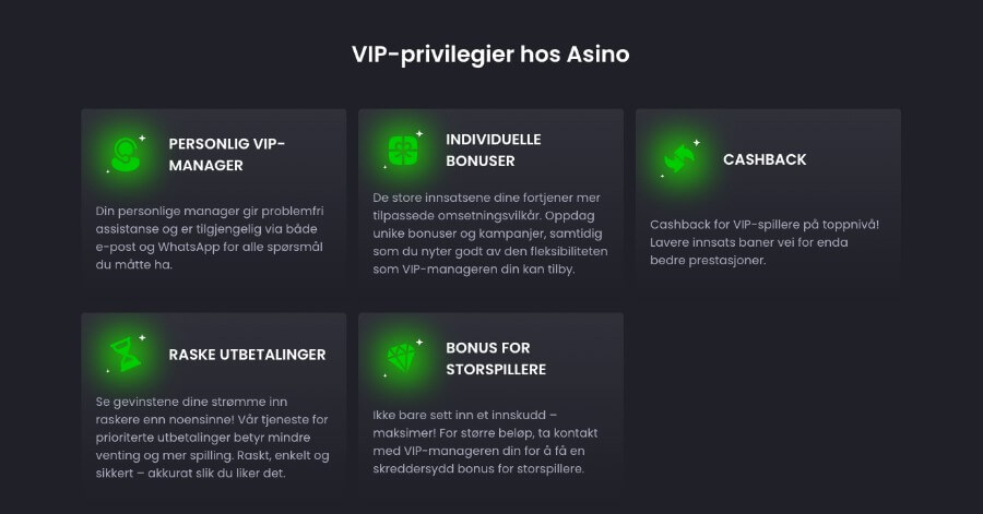 Asino har en VIP-klubb som gir deg flere belønninger og fordeler