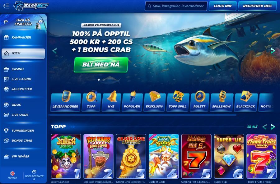 Bassbet har en fin forside og en spennende velkomstbonus