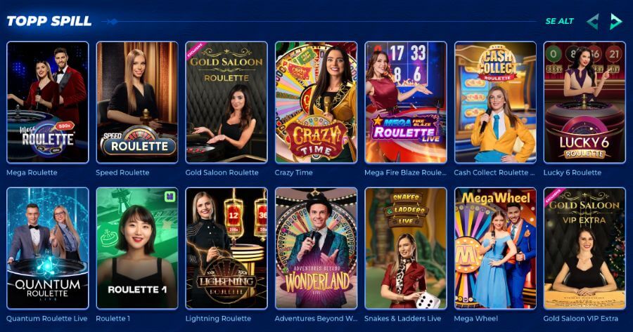 Bassbet har et live casino med klassiske bordspill og live game show-spill