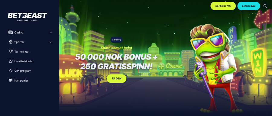 BetBeast har en innbydende forside med en herlig velkomstbonus