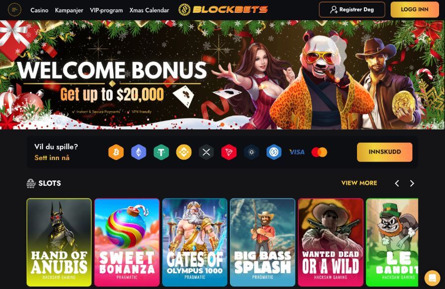 Blockbets har en fin forside med en stor velkomstbonus