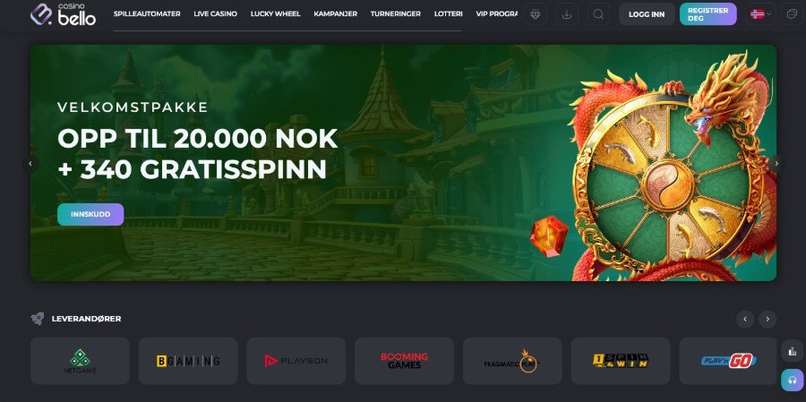 Casinobello har en oversiktlig forside og en spennende velkomstbonus med både bonuspenger og free spins