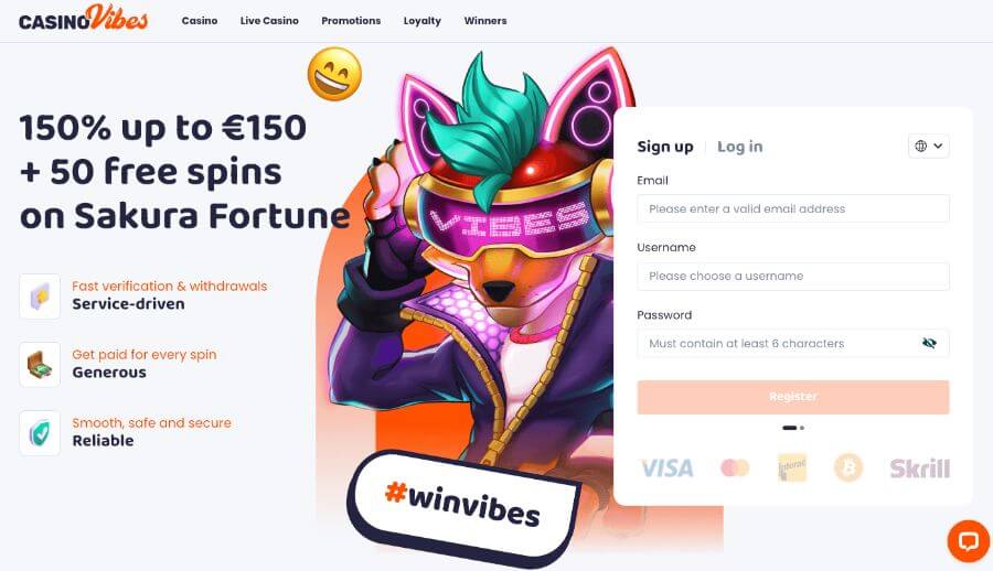 Registreringen av en spillekonto er enkel hos CasinoVibes