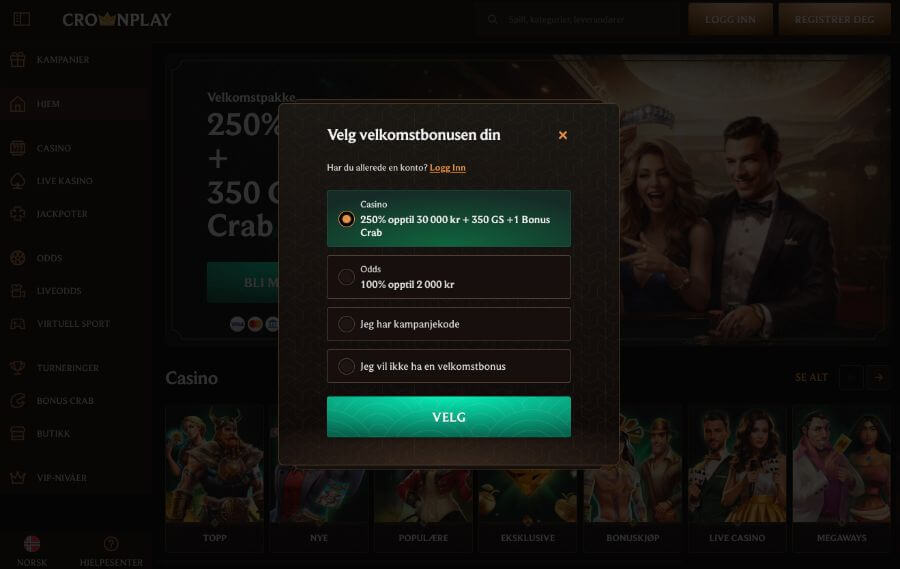 Det er enkelt å registrere en spillekonto hos Crownplay