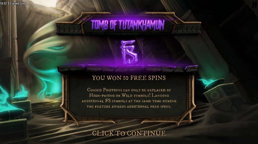 Tomb of Tutankhamun er det andre free spins-bonusspillet på Cursed Crypt
