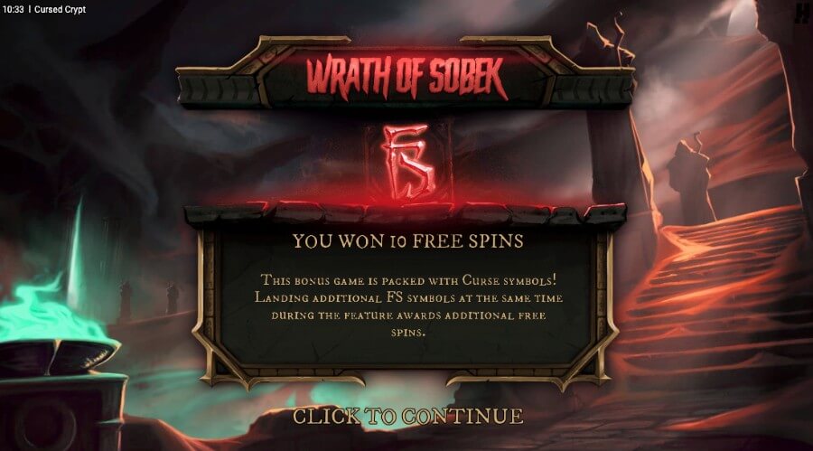 Wrath of Sobek-free spins er en av to bonusspill på Cursed Crypt