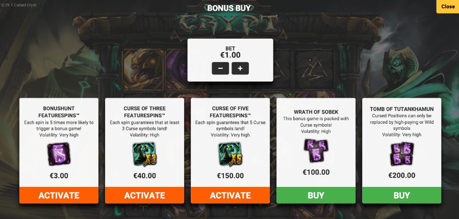 Cursed Crypt har kjøp ab free spins og FeatureSpins™ tilgjengelig