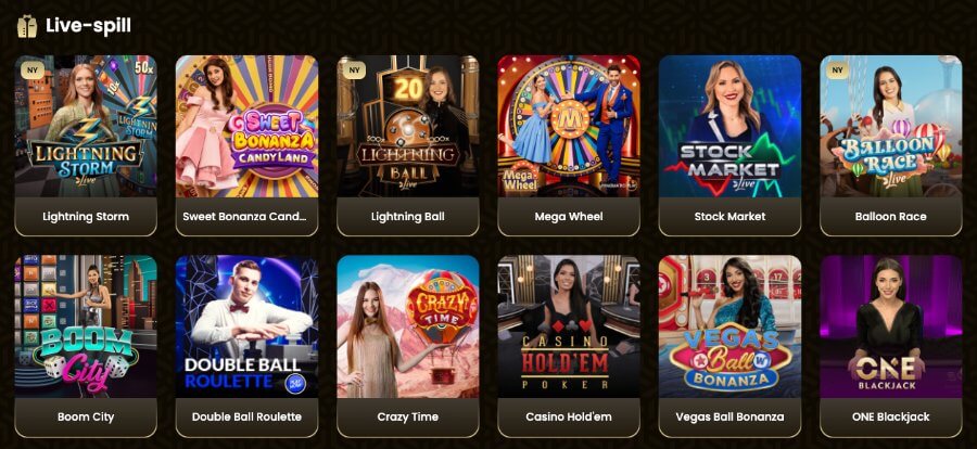 GoldSpin har et live casino med klassiske bordspill og live game show-spill