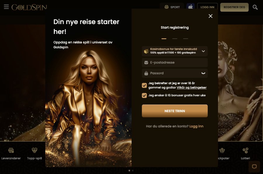 Det er enkelt og raskt å registrere en spillekonto hos GoldSpin