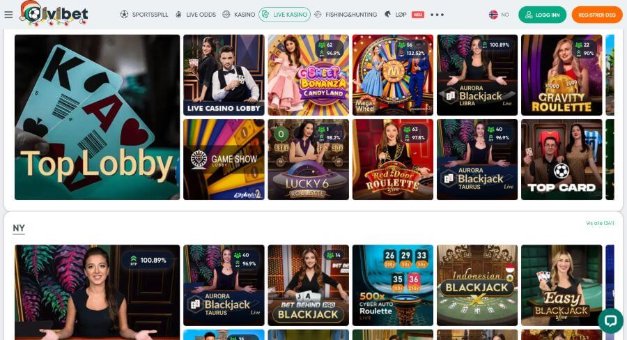 IviBet har også et live casino med klassiske bordspill og live game show-spill