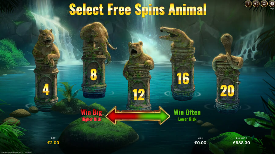 Valg av volatilitet med free spins på spilleautomaten Jungle Spirit Megaways™
