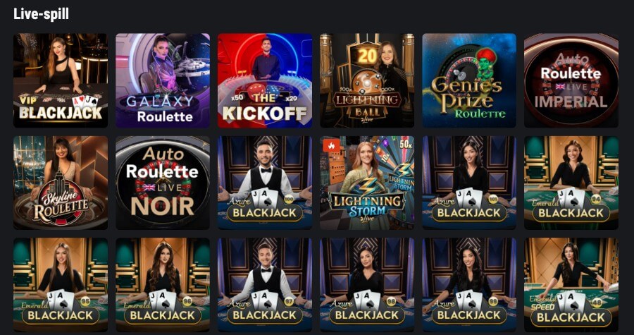 King Billy Casino har også et live casino med klassiske bordspill og live game show-spill