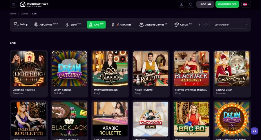 Kosmonaut Casino Live Casino