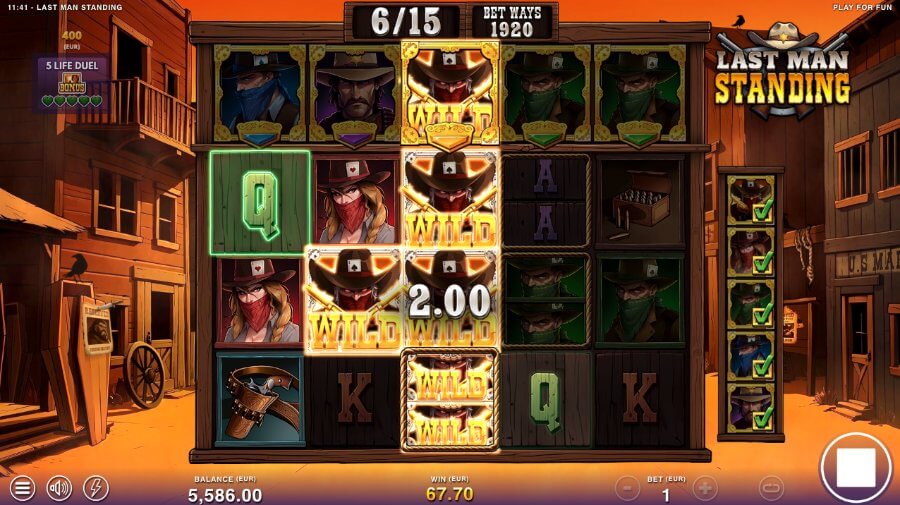 Last Man Standing og free spins-spillet Duel at Dusk