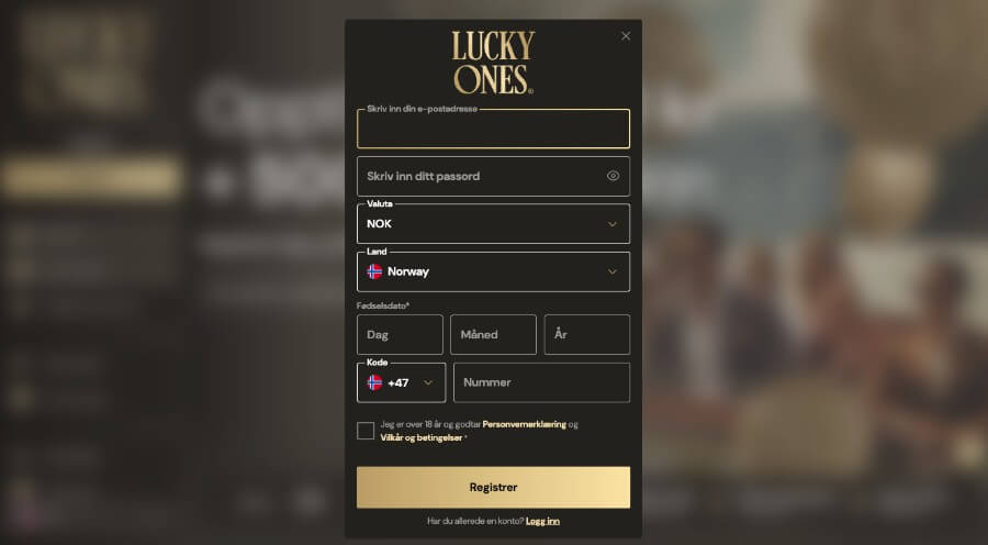 Det er en enkel og rask registrering av en spillekonto hos Lucky Ones