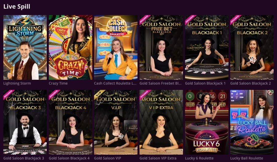 Malina Casino har et live casino med klassiske bordspill og live game show-spill