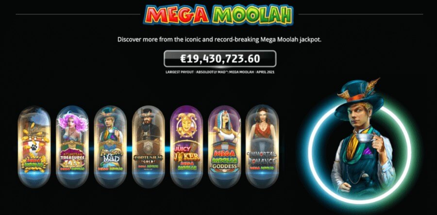 Mega Moolah er en kjent spilleautomat med en progressiv jackpot som er representert på flere ulike spill