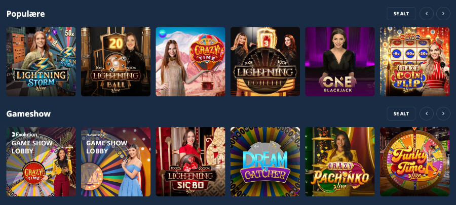 PlatinCasino har et live casino med flere klassiske bordspill og live game show-spill