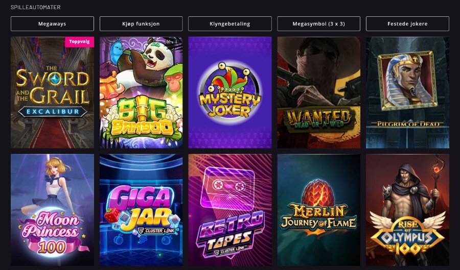 PlayGrand har et godt utvalg av spilleautomater og casinospill