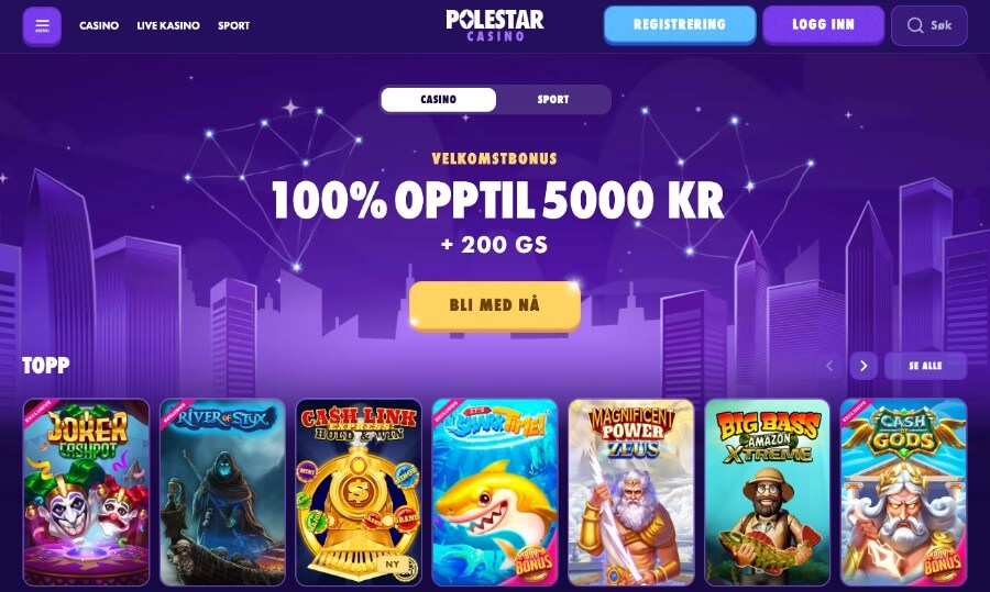 PoleStar Casino har en fargerik forside