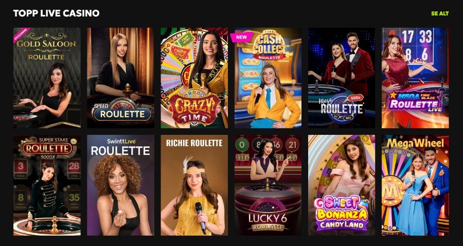 RTBet har et live casino med klassiske bordspill og live game show-spill