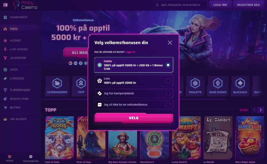 Det er en enkel registrering av spillekonto hos Roby Casino