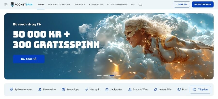 Rocketspin har en flott forside og en stor velkomstbonus