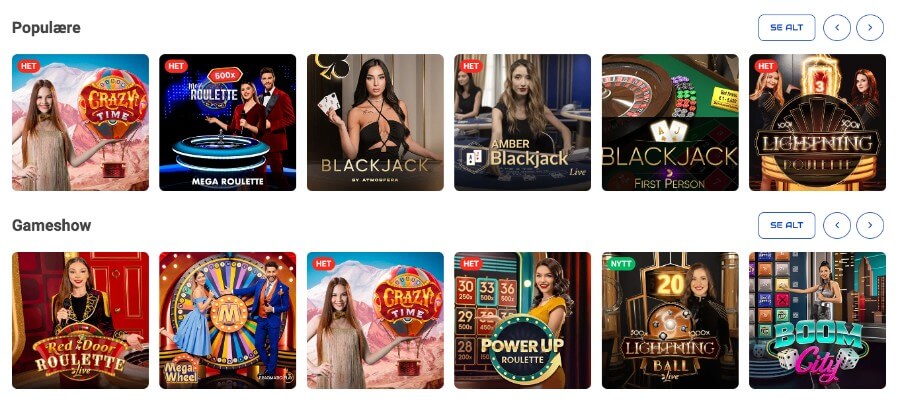 Rocketspin har et live casino med klassiske bordspill og live game show-spill