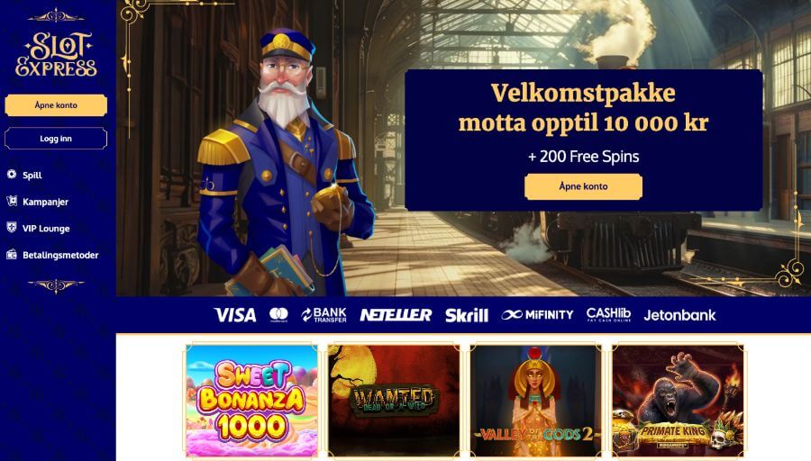 SlotExpress har en fin forside og en god velkomstbonus med free spins