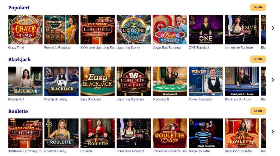 SlotExpress har er live casino med klassiske bordspill og live game show-spill