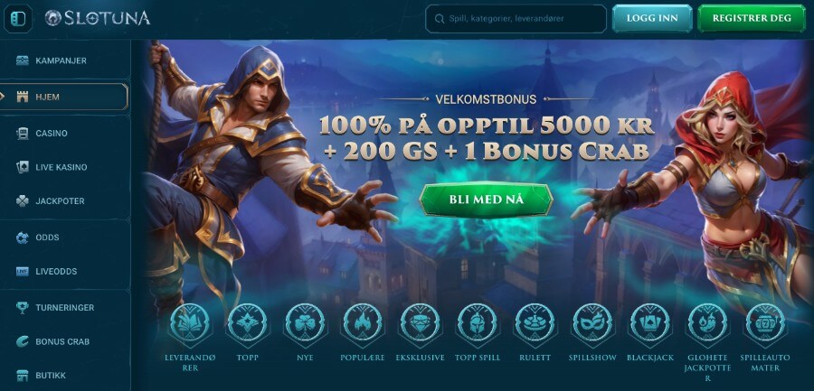 Slotuna har en fin forside og en herlig velkomstbonus med free spins