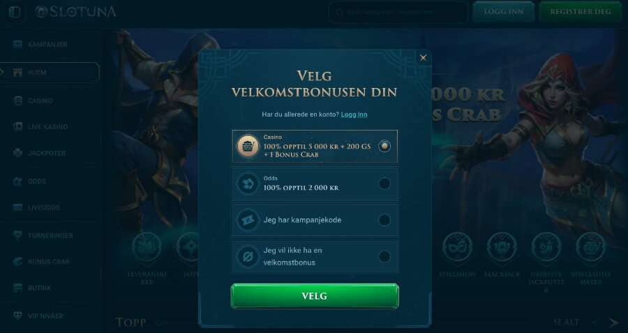 Det er enkelt å registrere en spillekonto hos Slotuna