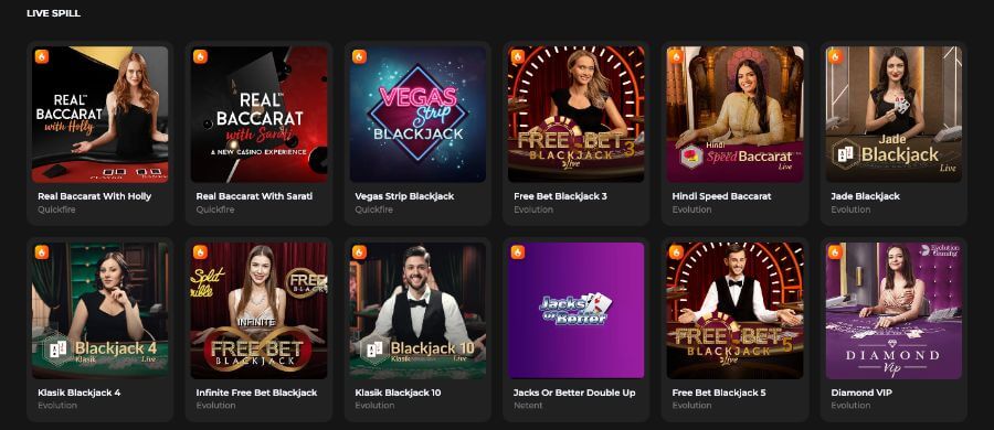 Spades Queen har et live casino med flere bordspill og live game show-spill