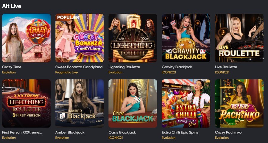 Spinline har et live casino med klassiske bordspill og live game show-spill