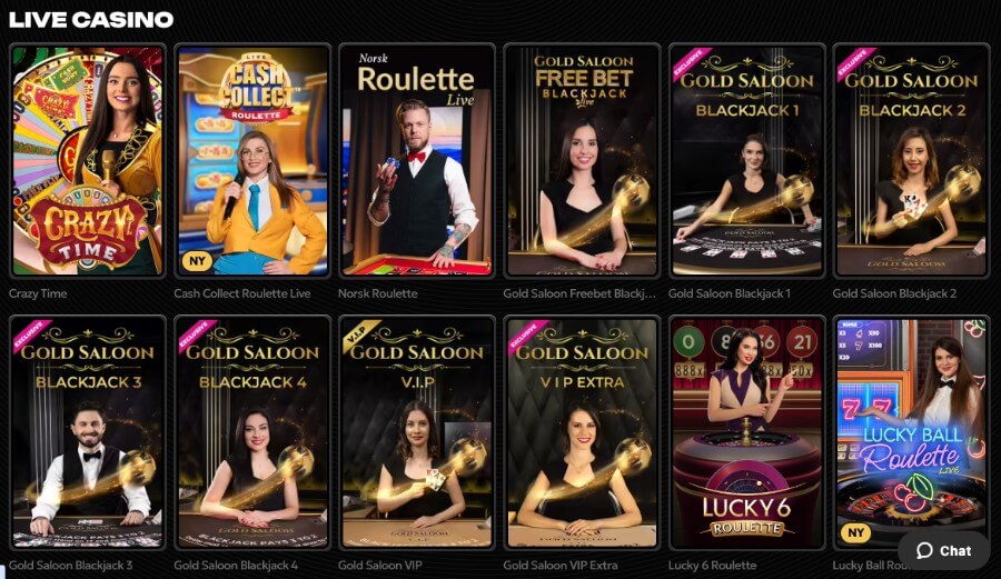 Spinsy har et live casino med klassiske bordspill og live game show-spill