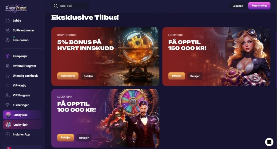 Spirit Casino Eksklusive tilbud