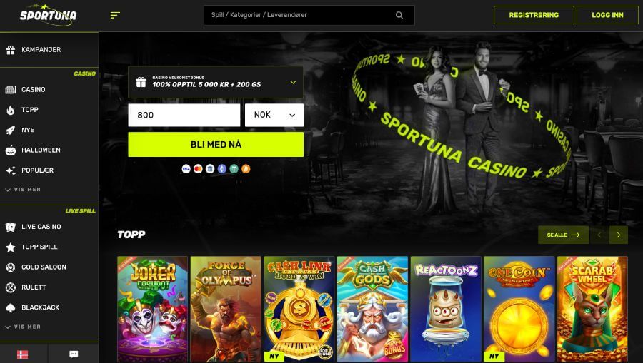 Sportuna har en fin forside og en herlig velkomstbonus med free spins