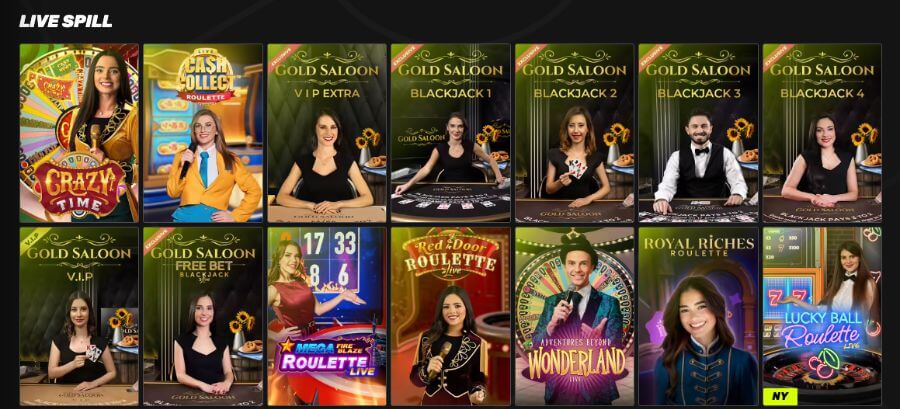 Sportuna har et live casino med klassiske bordspill og live game show-spill