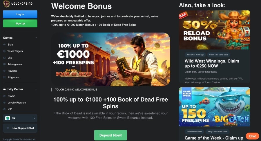 Touchcasino Velkomstbonus