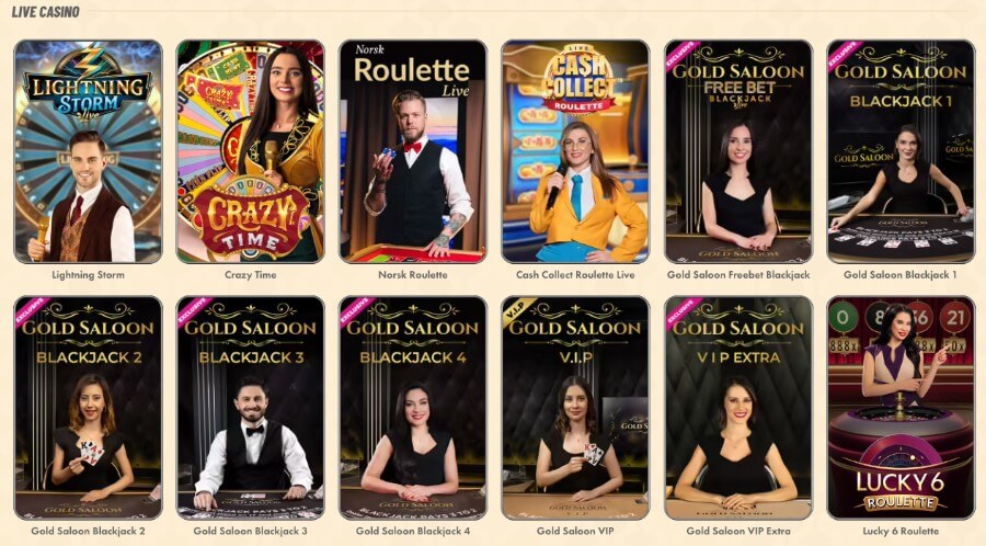 Vegasino har også et live casino med klassiske bordspill og live game show-spill