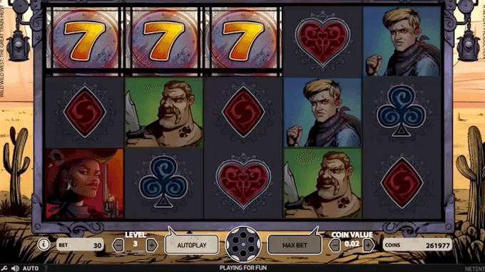 Tre 7-tall aktiverer free spins-modus på spilleautomaten Wild Wild West